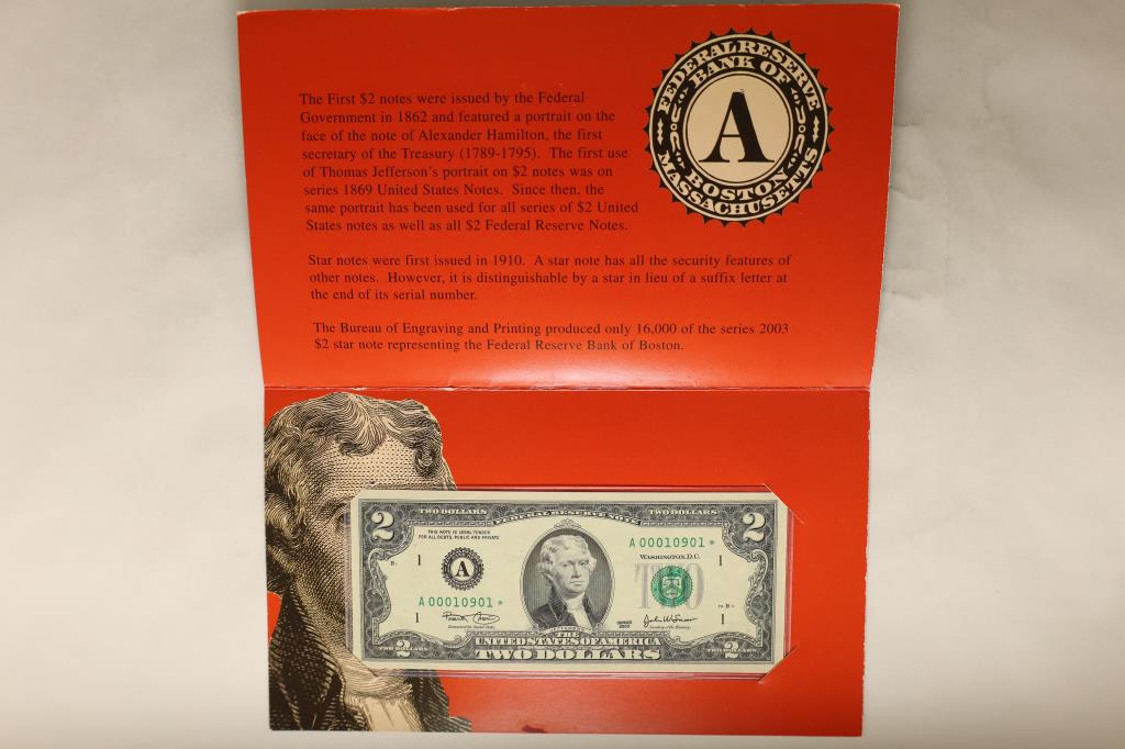 2003 FEDERAL RESERVE BOSTON $2 NOTE. FEATURES (1 of 4)