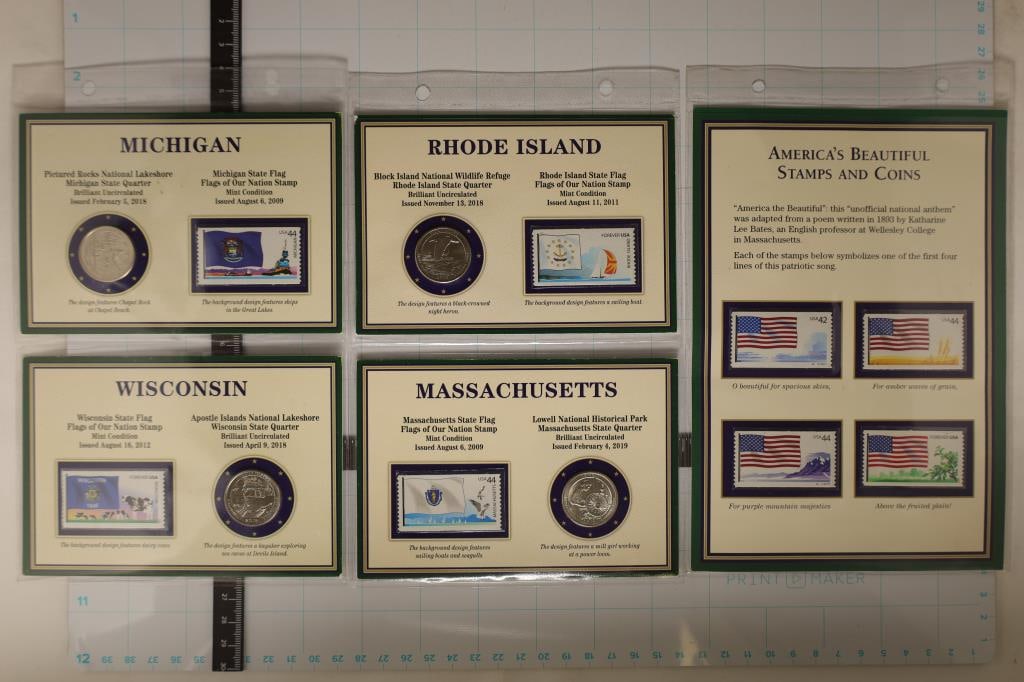 4 US N.P. QUARTER & STAMPS SETS WITH 4 ADDITIONAL (1 of 2)