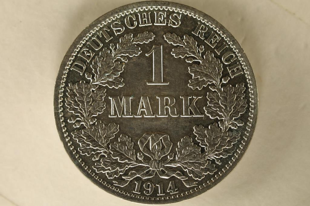 1914-A GERMAN SILVER 1 MARK .1606 OZ. ASW AU/UNC (1 of 2)