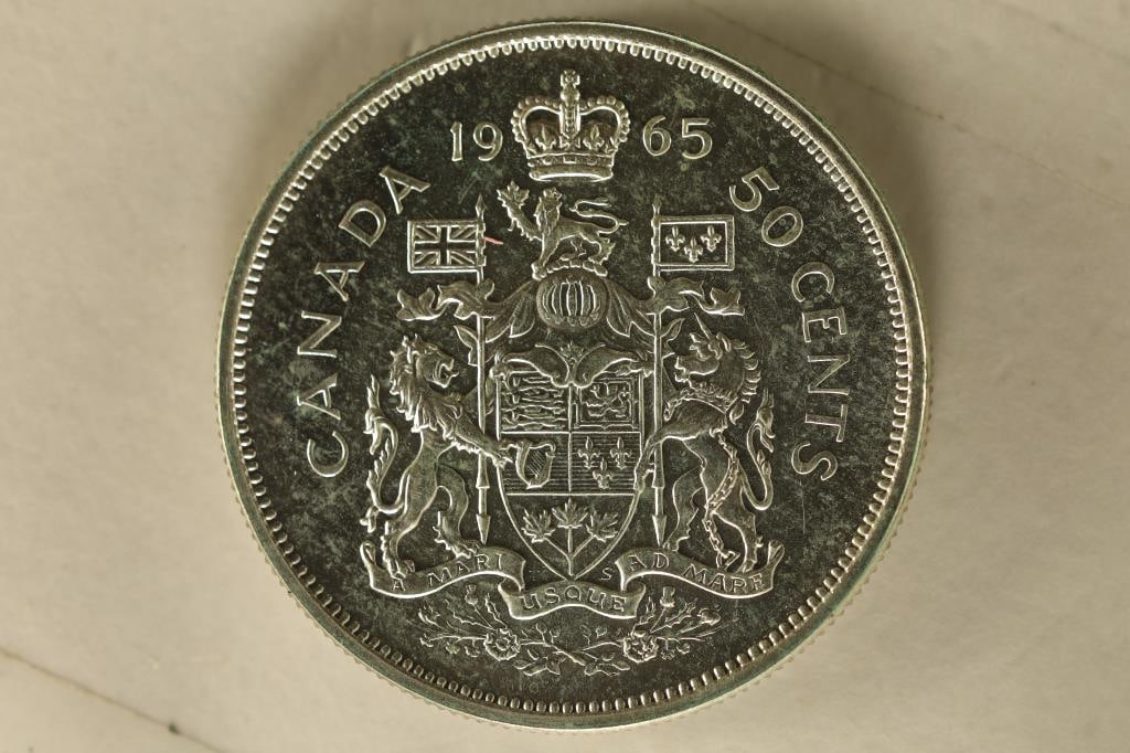 1965 CANADA SILVER 50 CENTS UNC .3 OZ. ASW (1 of 2)