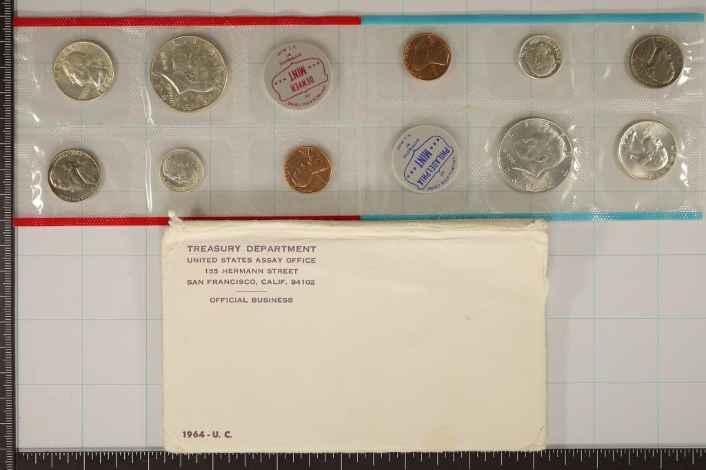 1964 SILVER US MINT SET (UNC) P & D WITH ENVELOPE (1 of 2)