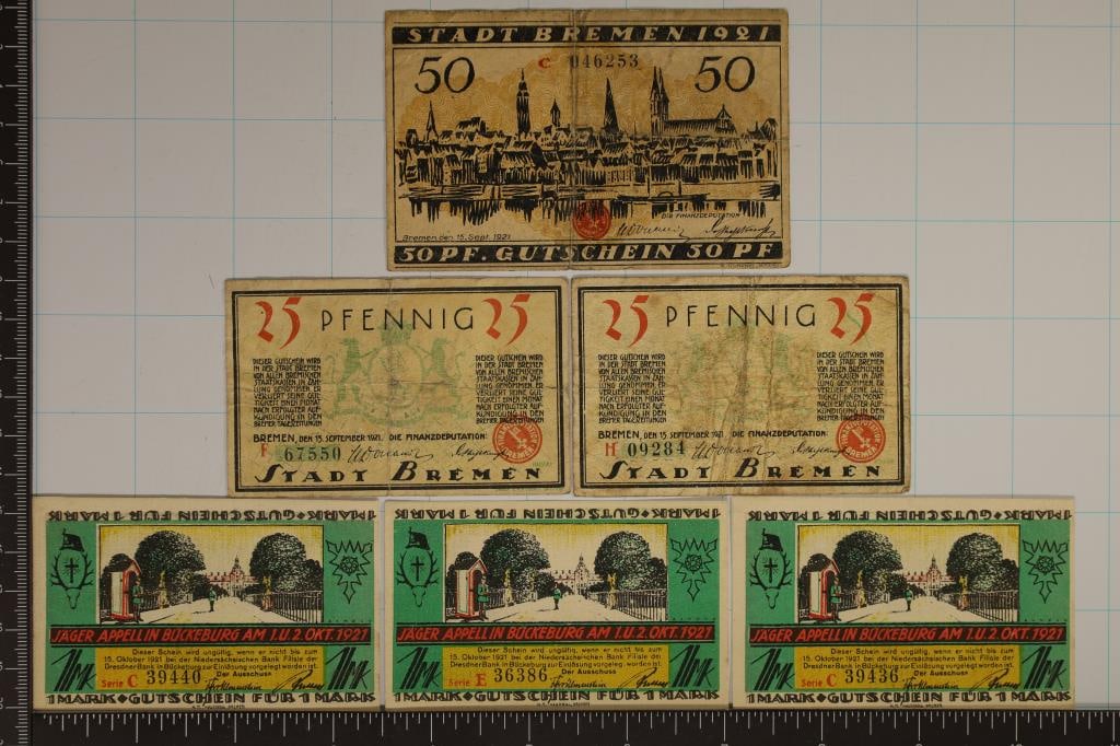 6-1920 GERMAN NOTGELDS: 3 BUCKEBURG 1 MARK CRISP (1 of 2)