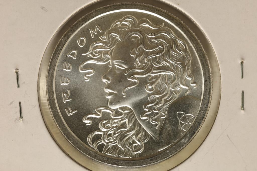1 TROY OZ .999 FINE SILVER UNC ROUND FREEDOM GIRL: SILVER BULLET, SILVER SHIELD