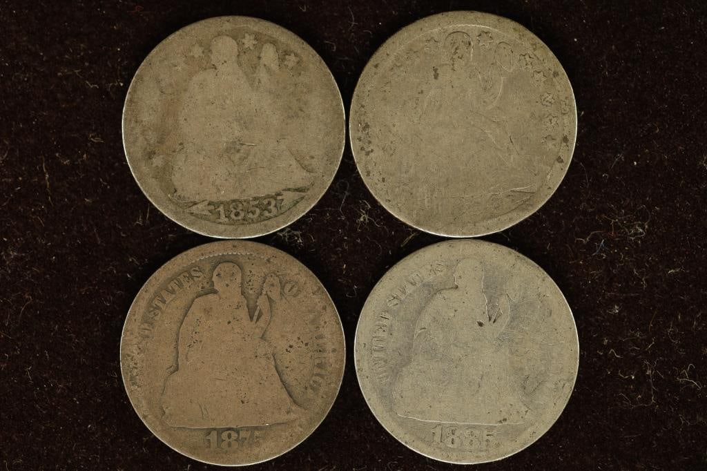 1853, 54-O, 75 & 1885 SILVER SEATED LIBERTY DIMES (1 of 2)