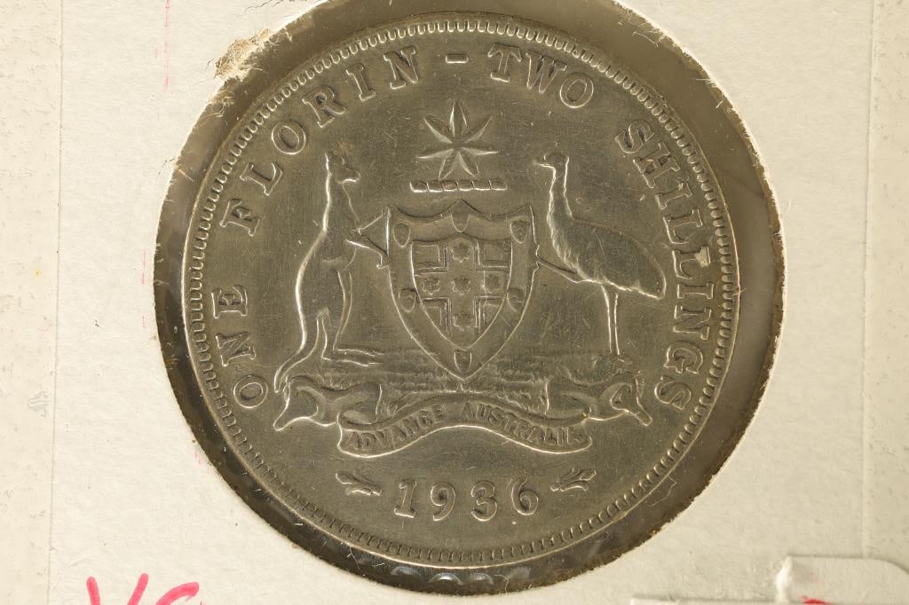 1936 AUSTRALIA SILVER 1 FLORIN .3364 OZ. ASW: WATCH FOR OUR NEXT AUCTION ON (MONDAY JAN. 8TH, 2024) AT 7PM EASTERN TIME. THANKS FOR YOUR BUSINESS.