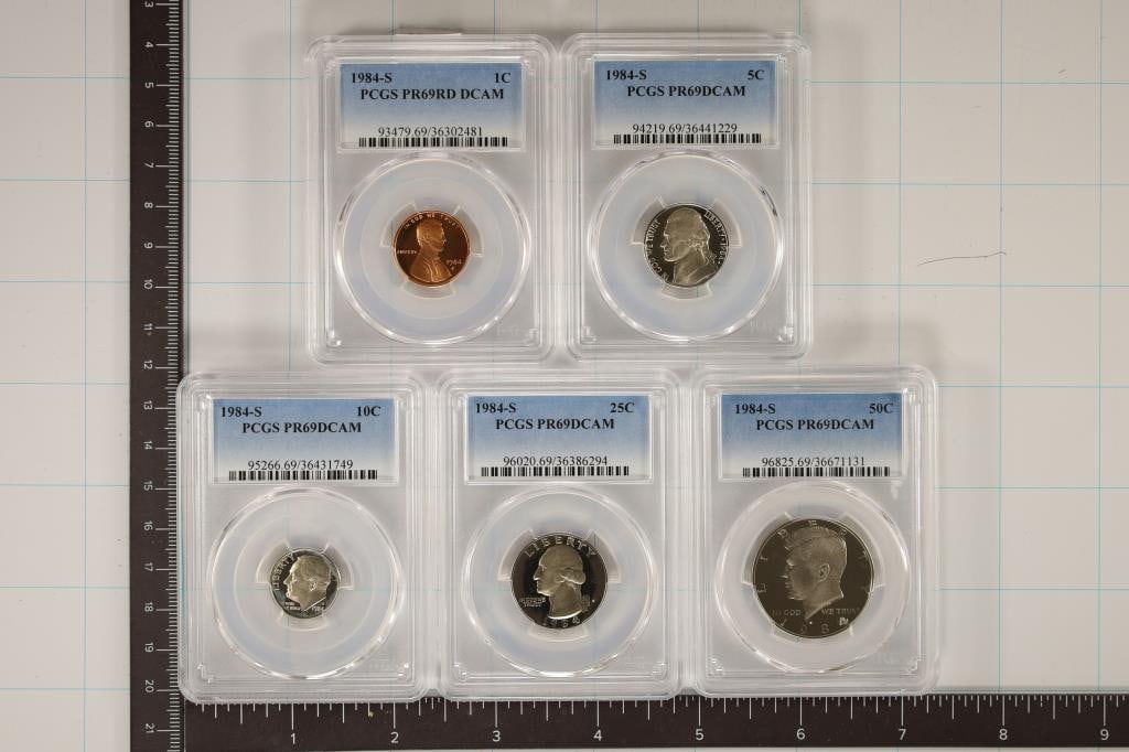 5-SLABBED 1984-S COINS ALL PCGS PR69 DCAMS: (1 of 2)