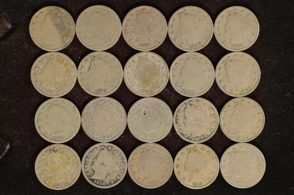 20 ASSORTED 1897-1908 LIBERTY "V" NICKELS (1 of 2)