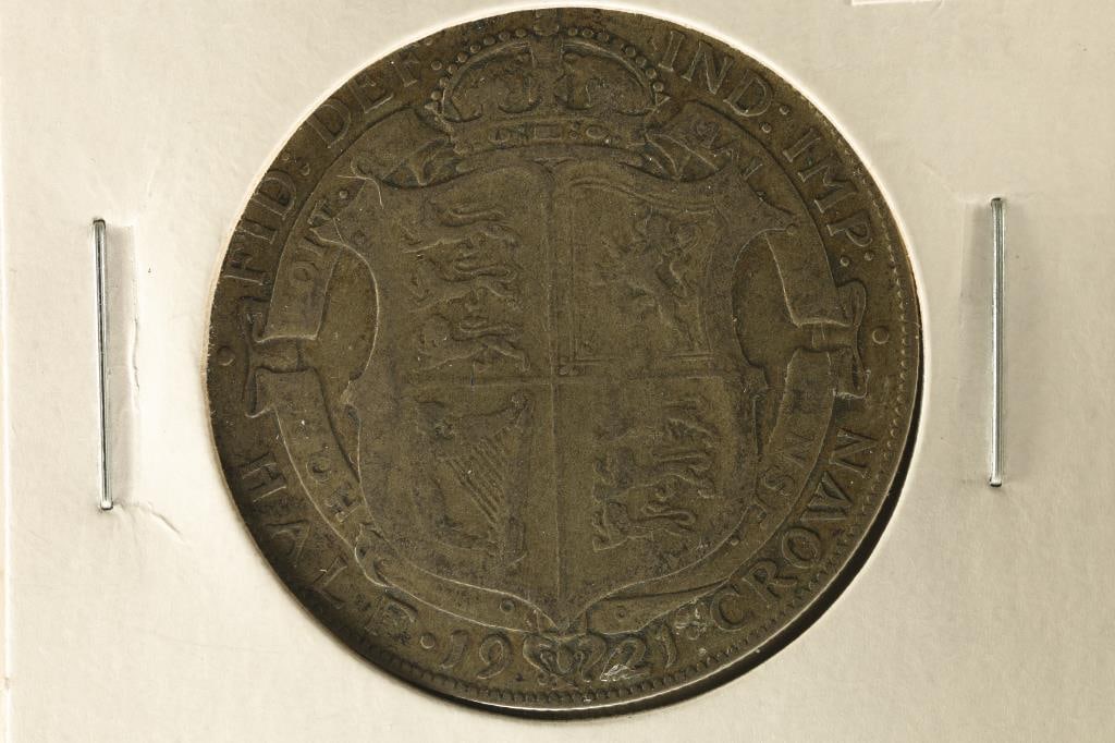 1921 GREAT BRITAIN SILVER HALF CROWN .2273 OZ. ASW: WATCH FOR OUR NEXT AUCTION ON (MONDAY JAN. 15TH, 2024) AT 7PM EASTERN TIME. THANKS FOR YOUR BUSINESS.
