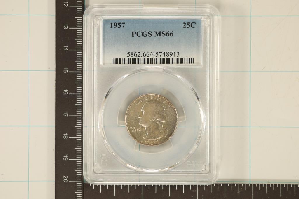 1957 WASHINGTON SILVER QUARTER PCGS MS66 (1 of 2)