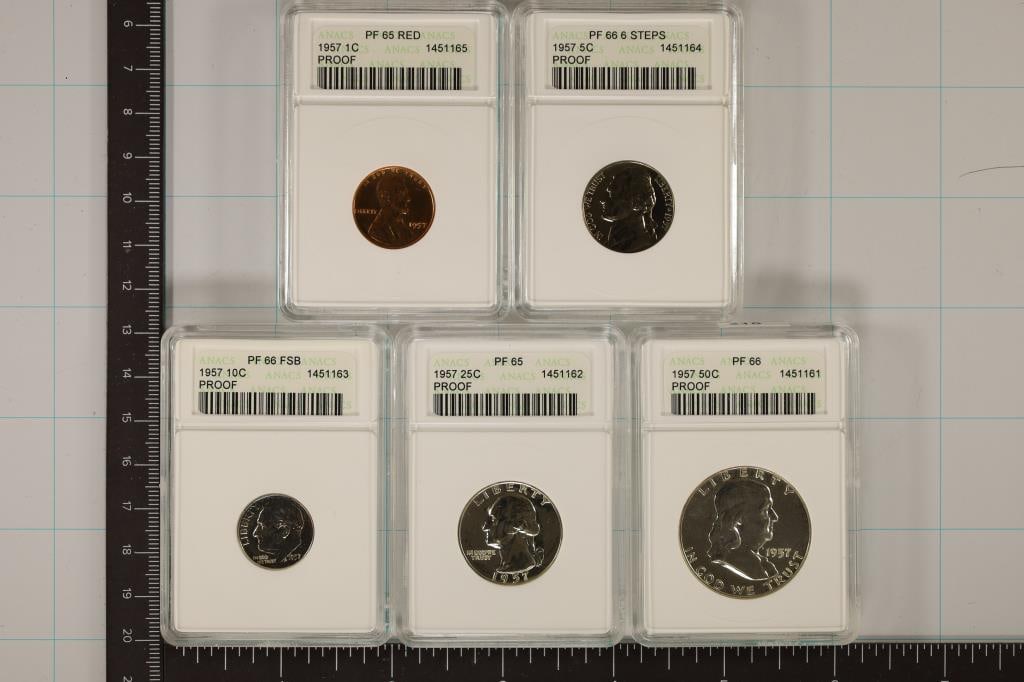 SLABBED 1957 US SILVER PROOF SET ALL ANACS: (1 of 2)