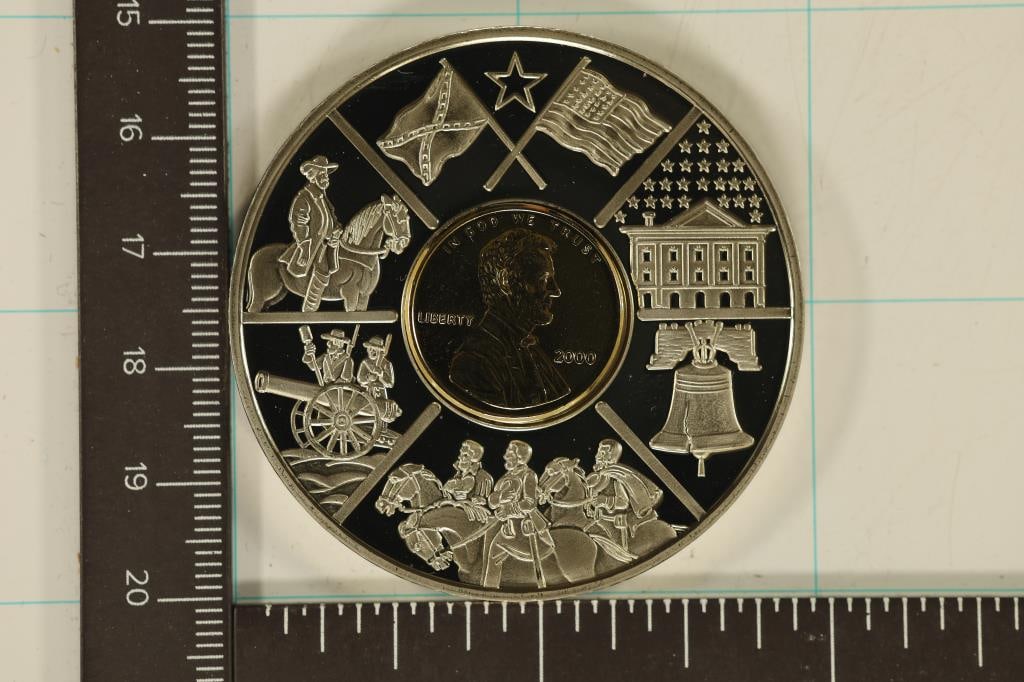 ENCASED GOLD COLORED LINCOLN CENT ENCASED IN (1 of 2)