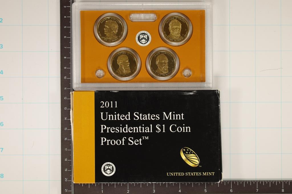 2011 US PRESIDENTIAL DOLLAR 4 COIN PF SET IN BOX: WATCH FOR OUR NEXT AUCTION ON (MONDAY JAN. 15TH, 2024) AT 7PM EASTERN TIME. THANKS FOR YOUR BUSINESS.