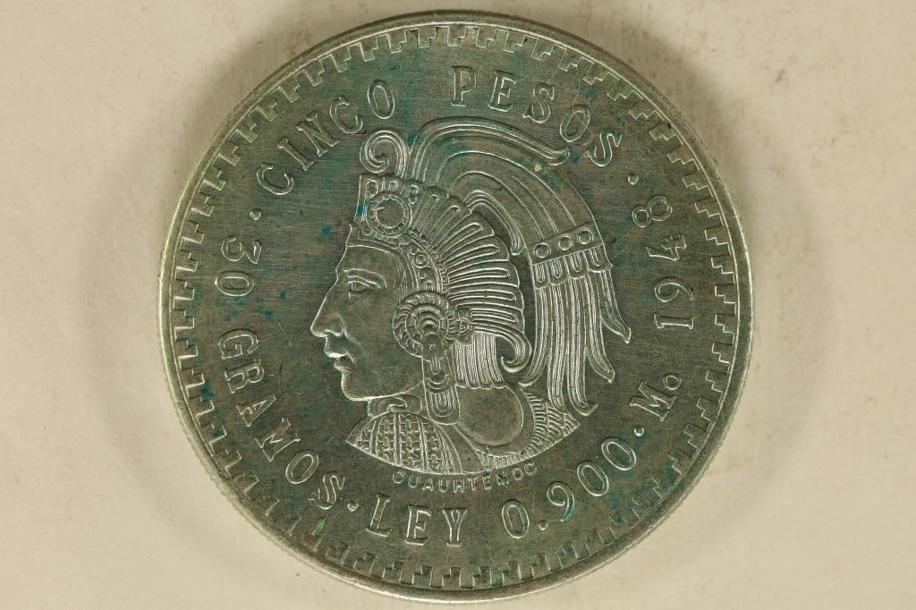 1948 MEXICO SILVER 5 PESO (BU) .8618 OZ. ASW (1 of 2)