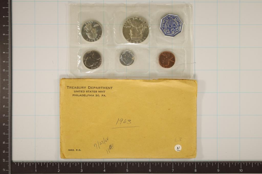 1963 US SILVER PROOF SET (WITH ENVELOPE) (1 of 2)