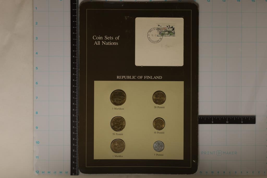 COIN SETS OF ALL NATIONS REPUBLIC OF FINLAND 6: COIN UNC SET ON OLIVE GREEN CARD