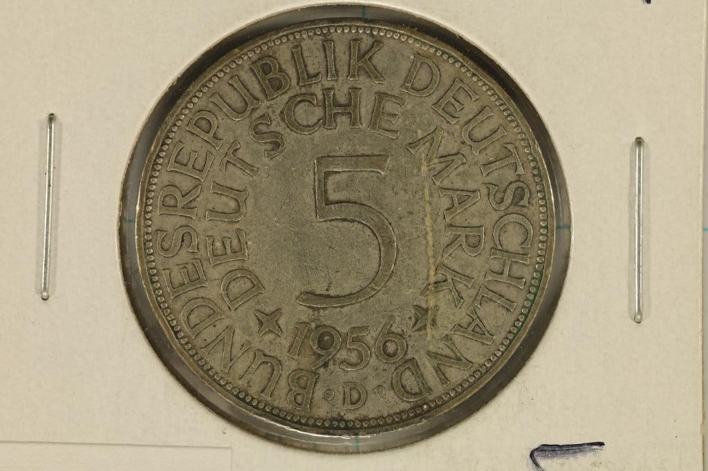 1956-D GERMAN SILVER 5 MARK. .2251 OZ. ASW (1 of 2)