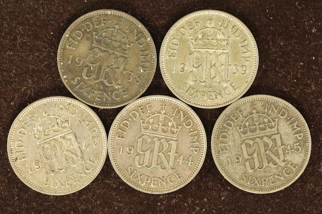 5 GREAT BRITAIN SILVER 6 PENCE. .2275 OZ.ASW TOTAL (1 of 2)