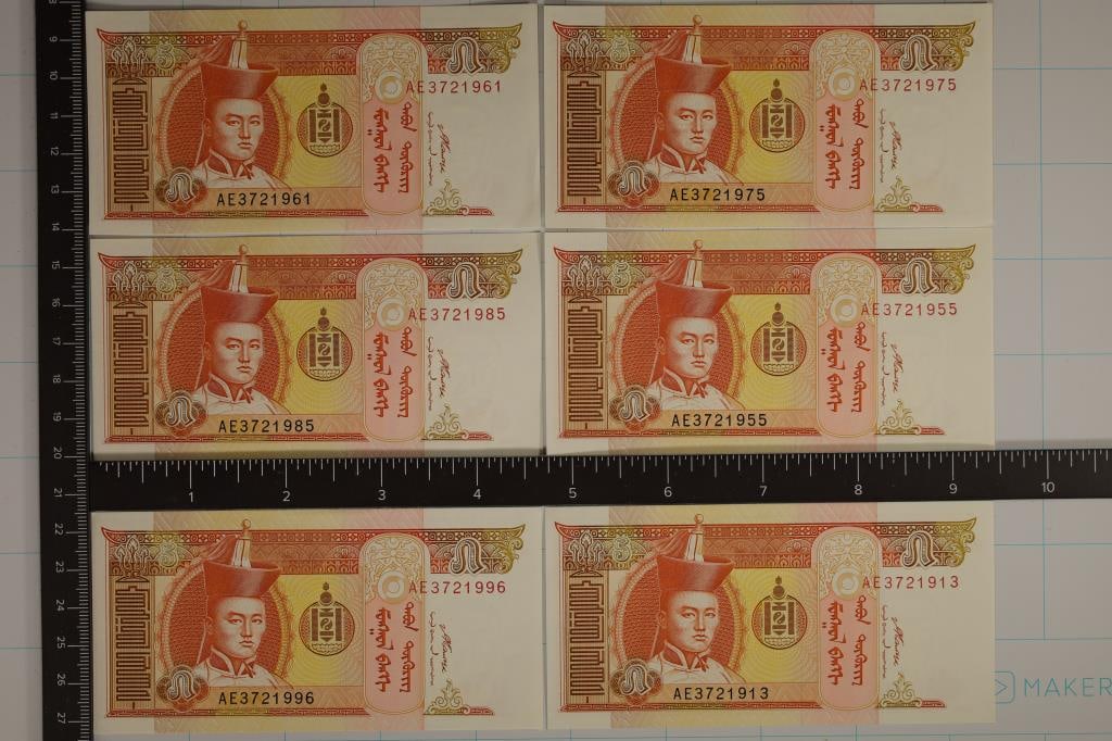 6-2008 MONGOLIA 5 TUGRIK CRISP UNC BILLS: WATCH FOR OUR NEXT AUCTION ON (MONDAY JAN. 22ND, 2024) AT 7PM EASTERN TIME. THANKS FOR YOUR BUSINESS.