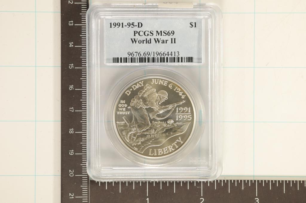 1991-95 WWII SILVER DOLLAR PCGS MS69 (1 of 2)