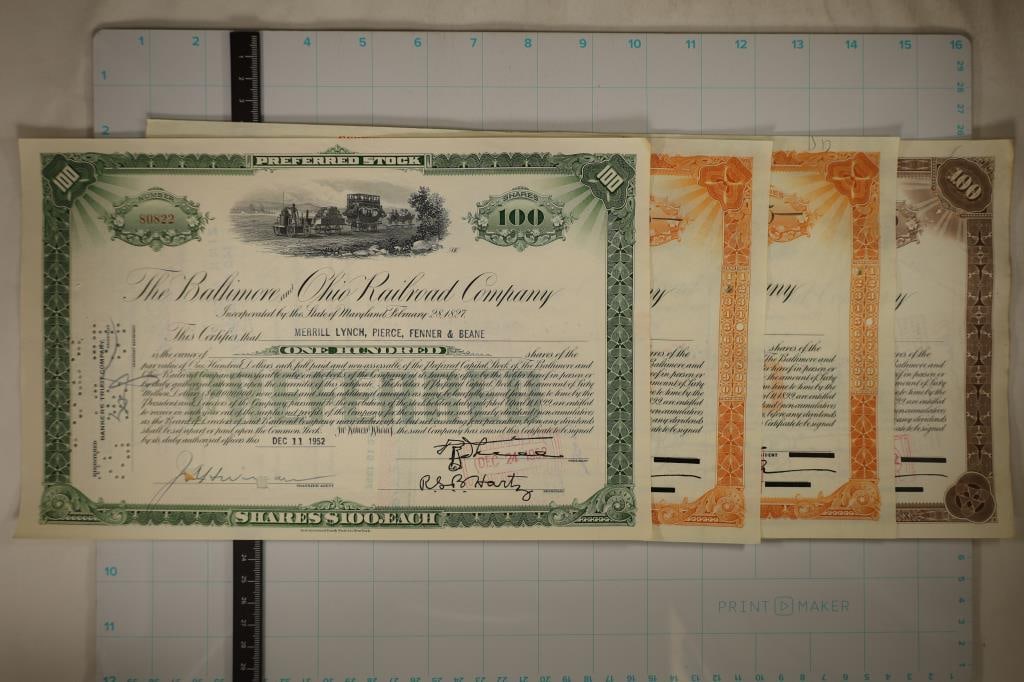 4 ASSORTED VINTAGE RAILROAD STOCK CERTIFICATES (1 of 5)