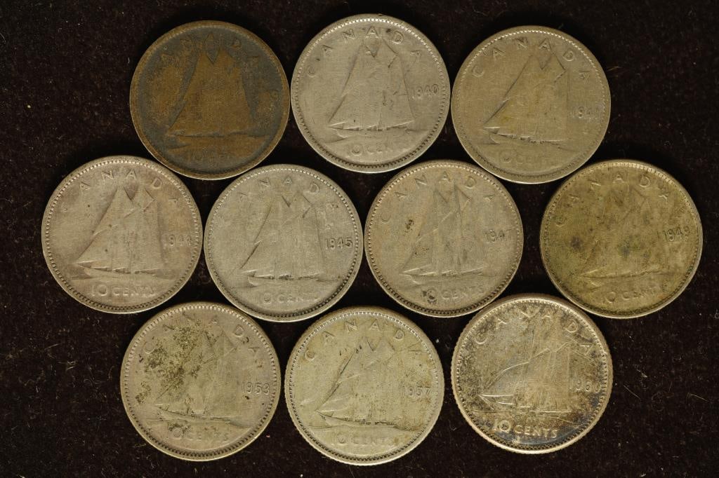 10 CANADA SILVER 10 CENTS: 1939, 1940, 1941, (1 of 2)
