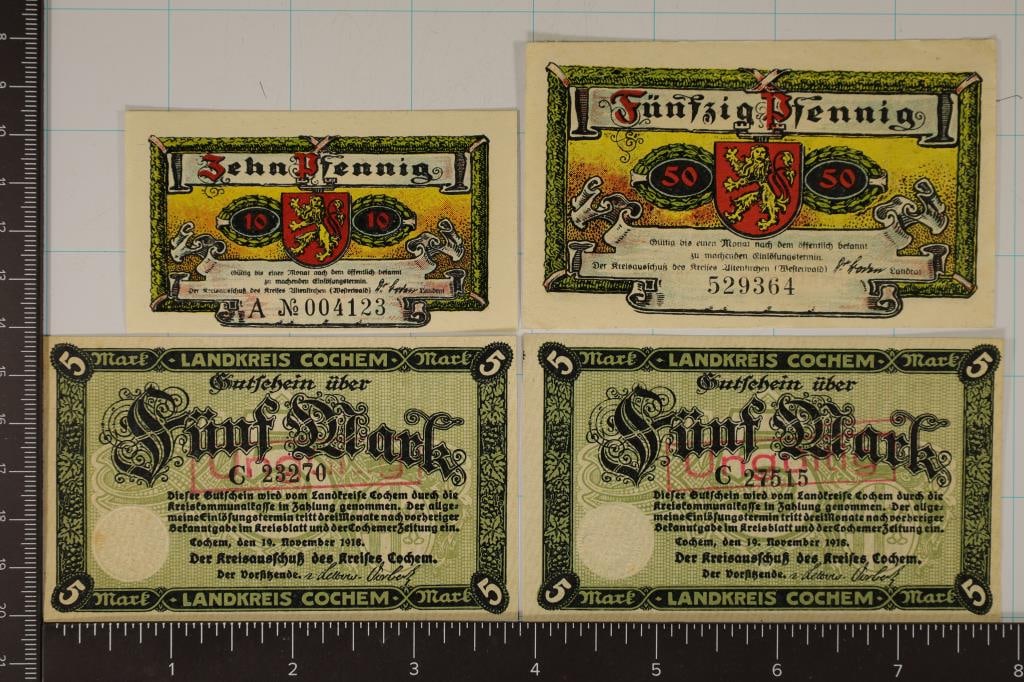 4-CRISP UNC GERMAN NOTGELDS 2-1918 COCHEM (1 of 2)