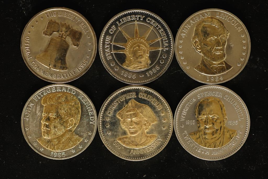 6-PARTIALLY GOLD PLATED DOUBLE EAGLE TOKENS: (1 of 2)