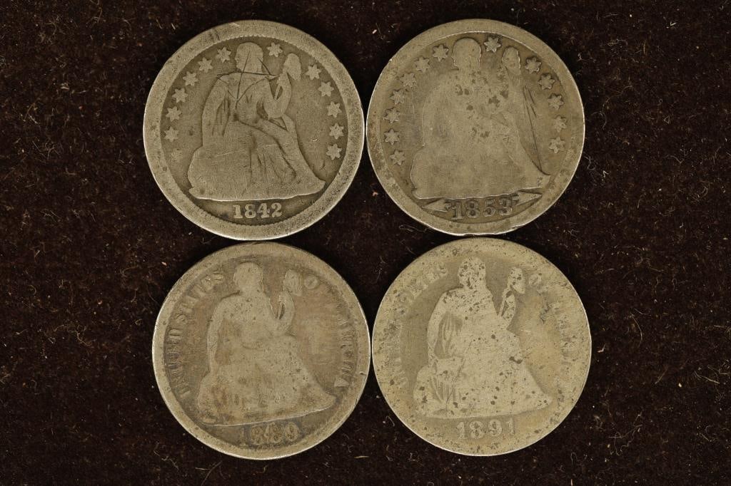 1842, 1853, 1889 & 1891 SILVER SEATED LIB. DIMES (1 of 2)