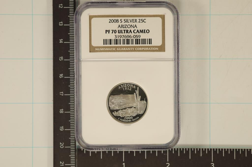 2008-S SILVER ARIZONA QUARTER NGC PF70 ULTRA CAMEO: WATCH FOR OUR NEXT AUCTION ON (MONDAY FEB. 5TH, 2024) AT 7PM EASTERN TIME. THANKS FOR YOUR BUSINESS.