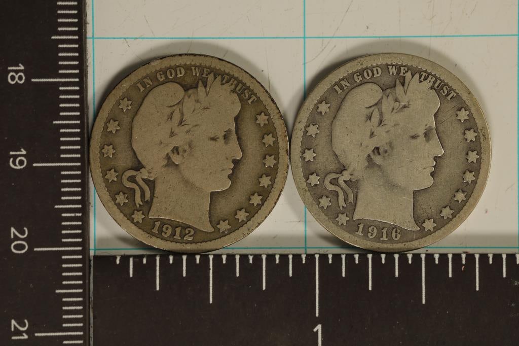 1912 & 1916-D SILVER BARBER QUARTERS (1 of 2)