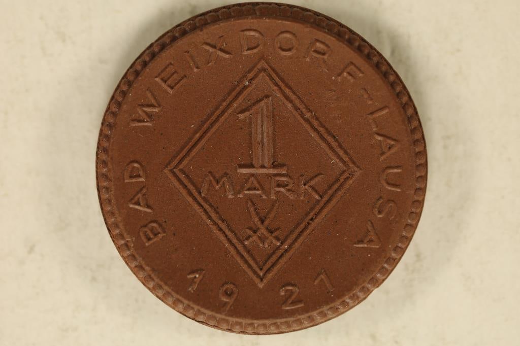 1921 GERMAN PORCELAIN WEIRDOF 1 MARK NOTGELD: WATCH FOR OUR NEXT AUCTION ON (MONDAY FEB. 5TH, 2024) AT 7PM EASTERN TIME. THANKS FOR YOUR BUSINESS.