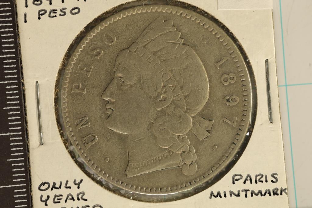1897-A SILVER DOMINICAN REPUBLIC 1 PESO .2813: OZ. ASW