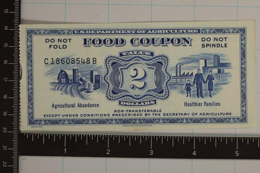 1967 US DEPT. OF AGRICULTURE $2 FOOD COUPON CU: WATCH FOR OUR NEXT AUCTION ON (MONDAY FEB. 12TH, 2024) AT 7PM EASTERN TIME. THANKS FOR YOUR BUSINESS.