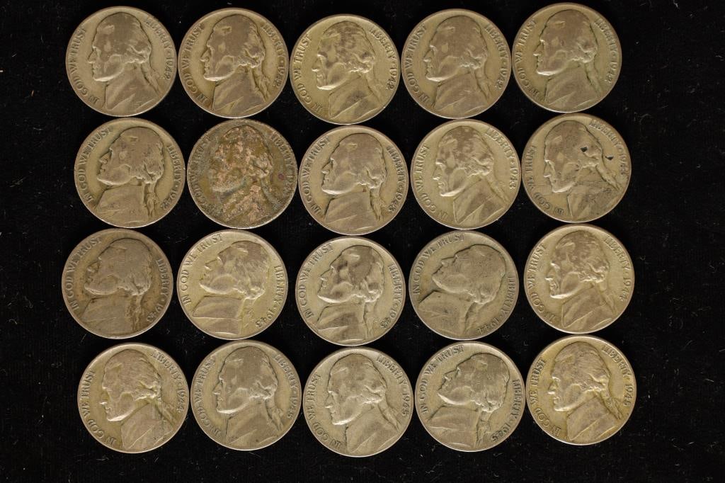 20 ASSORTED 35% SILVER JEFFERSON WAR NICKELS: (1 of 2)