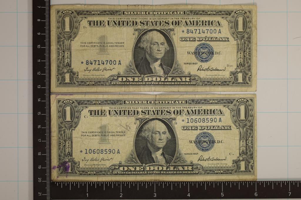 2-1957 US $1 SILVER CERTIFICATES STAR NOTES WITH (1 of 2)