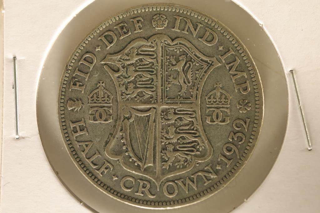 1932 GREAT BRITAIN SILVER HALF CROWN .2273 OZ. ASW: WATCH FOR OUR NEXT AUCTION ON (MONDAY FEB. 12TH, 2024) AT 7PM EASTERN TIME. THANKS FOR YOUR BUSINESS.