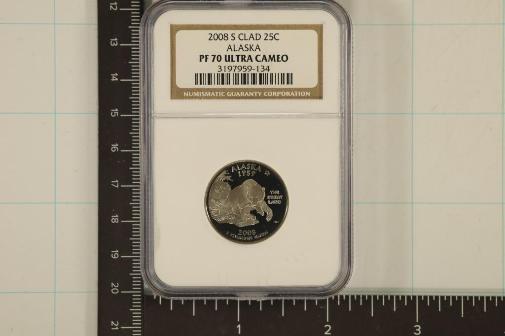 2008-S ALASKA QUARTER NGC PF70 ULTRA CAMEO: WATCH FOR OUR NEXT AUCTION ON (MONDAY FEB. 12TH, 2024) AT 7PM EASTERN TIME. THANKS FOR YOUR BUSINESS.