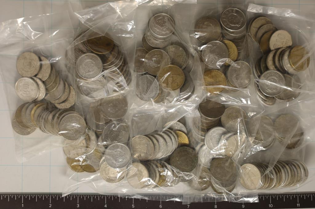 225-ASSORTED FOREIGN COINS. 25 COINS PER BAG (1 of 2)