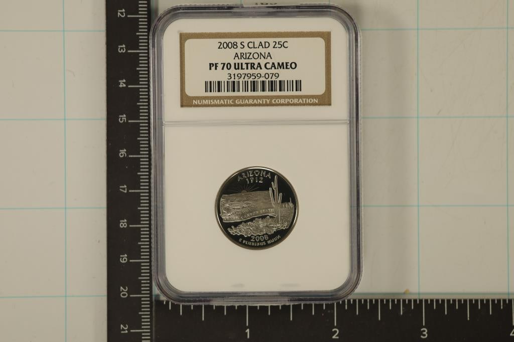 2008-S ARIZONA QUARTER NGC PF70 ULTRA CAMEO: WATCH FOR OUR NEXT AUCTION ON (MONDAY FEB. 26TH, 2024) AT 7PM EASTERN TIME. THANKS FOR YOUR BUSINESS.