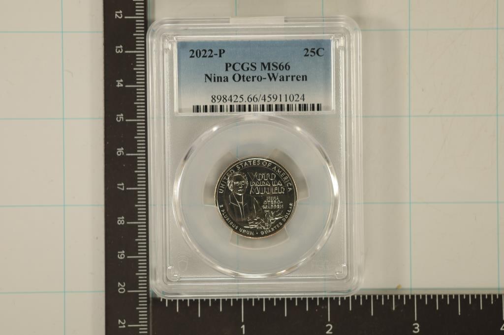 2022-P NINA OTERO-WARREN QUARTER PCGS MS66: WATCH FOR OUR NEXT AUCTION ON (MONDAY FEB. 26TH, 2024) AT 7PM EASTERN TIME. THANKS FOR YOUR BUSINESS.