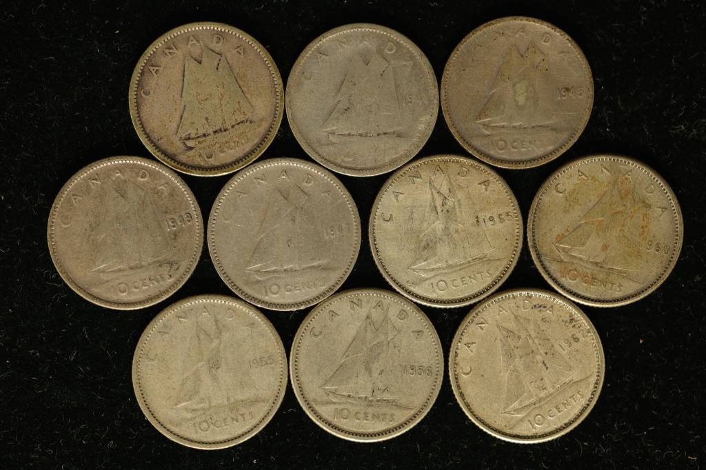 10 SILVER CANADA 10 CENTS: 19??, 1941, 1942, 1947, (1 of 2)