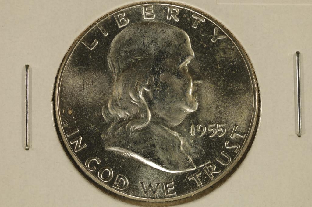 1955 SILVER FRANKLIN HALF DOLLAR BU IMPAIRED (1 of 2)