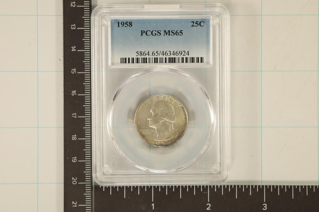 1958 WASHINGTON SILVER QUARTER PCGS MS65 (1 of 2)