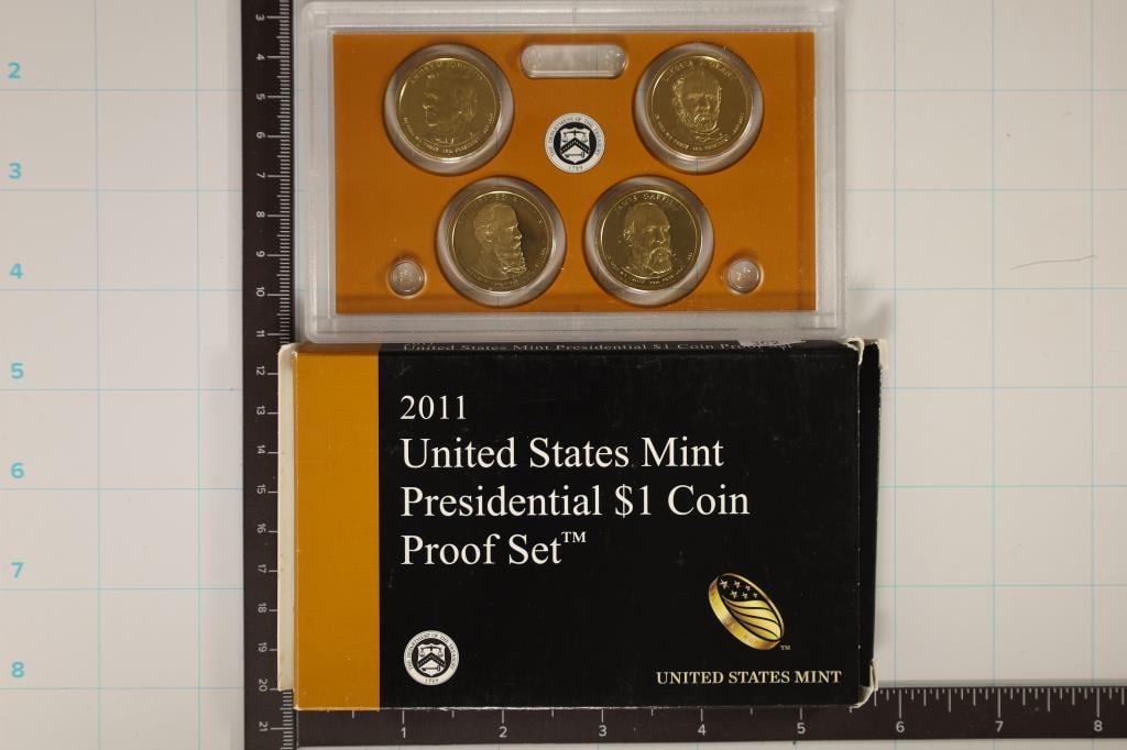 2011 US PRESIDENTIAL $1 COIN PF SET WITH BOX: WATCH FOR OUR NEXT AUCTION ON (MONDAY MARCH 11TH, 2024) AT 7PM EASTERN TIME. THANKS FOR YOUR BUSINESS.