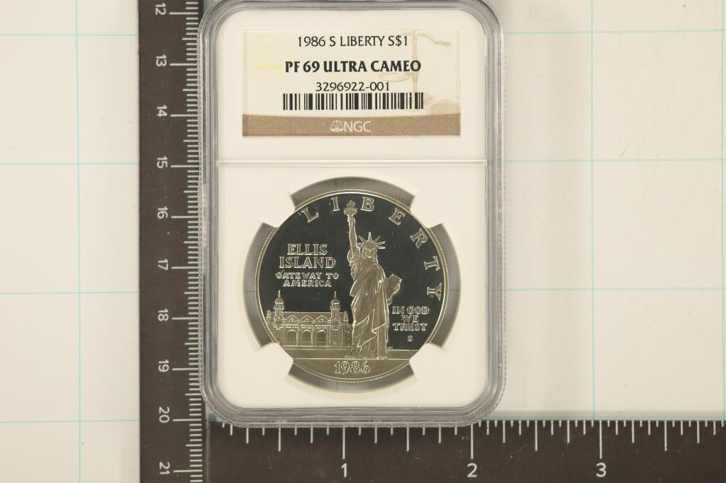 1986-S US SILVER DOLLAR STATUE OF LIBERTY NGC PF69: ULTRA CAMEO