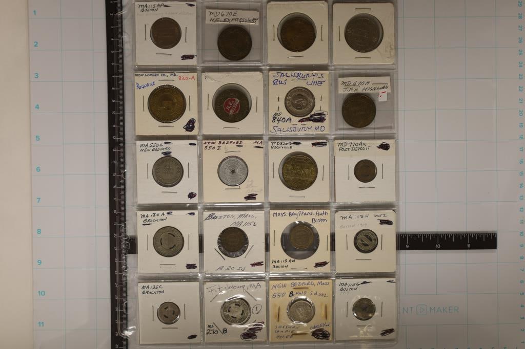 20 ASSORTED METAL TRANSPORTATION TOKENS:: BUS LINE, EXPRESSWAY AND OTHERS