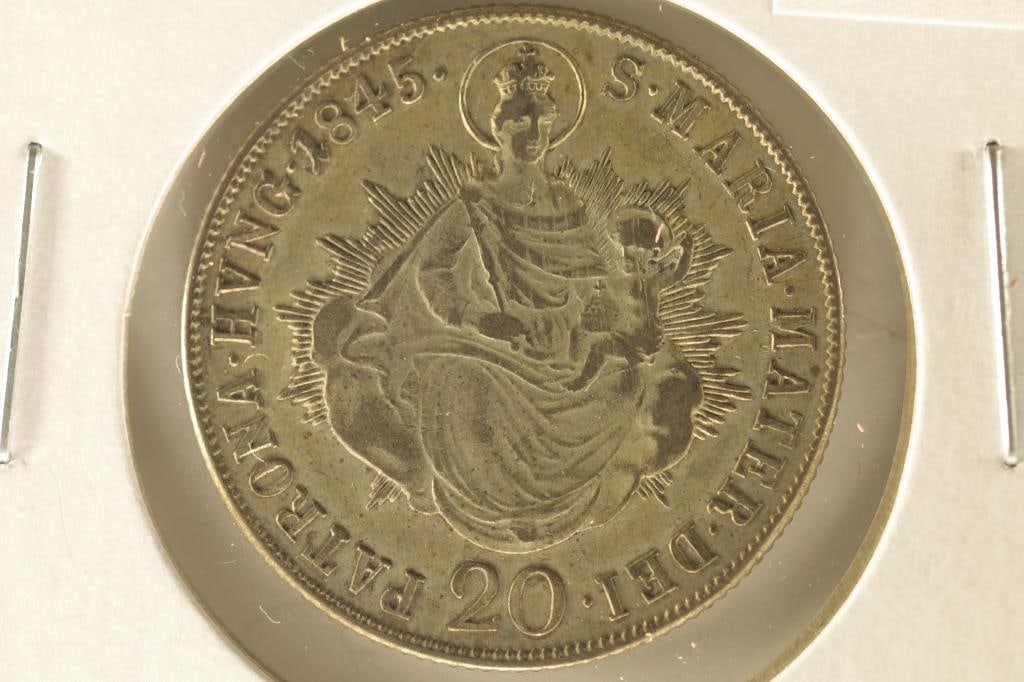 1845-B HUNGARY SILVER 20 KRAJCZAR .1252 OZ. ASW: WATCH FOR OUR NEXT AUCTION ON (MONDAY MARCH 25TH, 2024) AT 7PM EASTERN TIME. THANKS FOR YOUR BUSINESS.