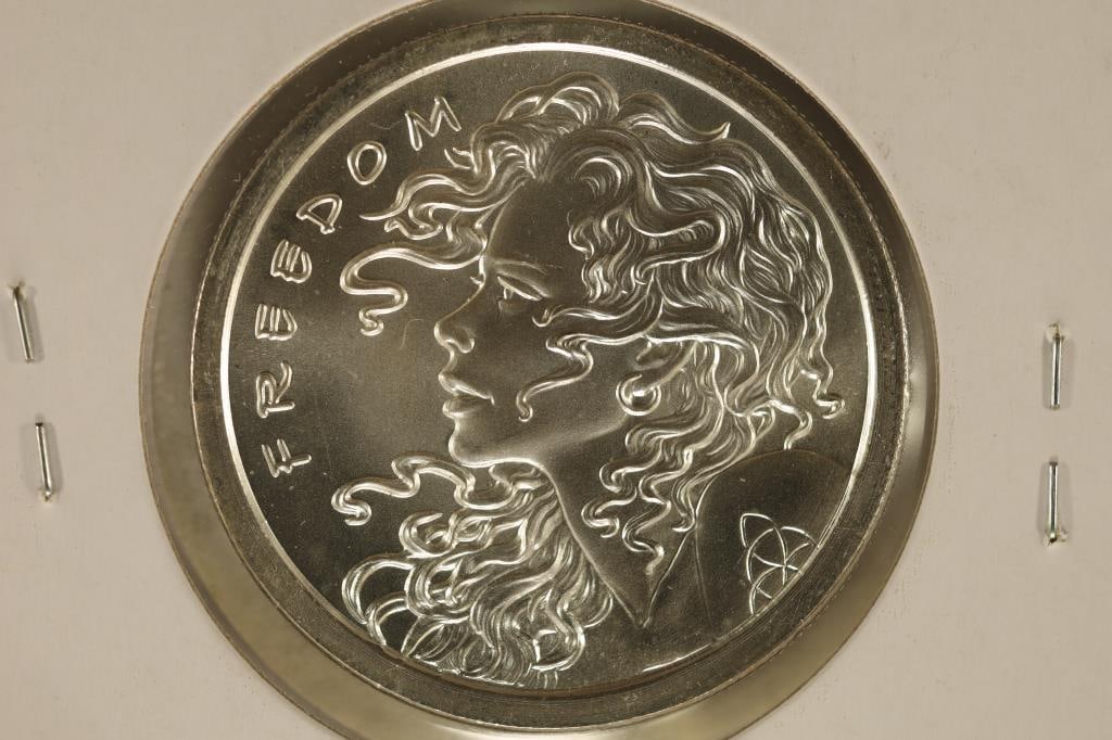 1 TROY OZ .999 FINE SILVER UNC ROUND FREEDOM GIRL: SILVER BULLET, SILVER SHIELD