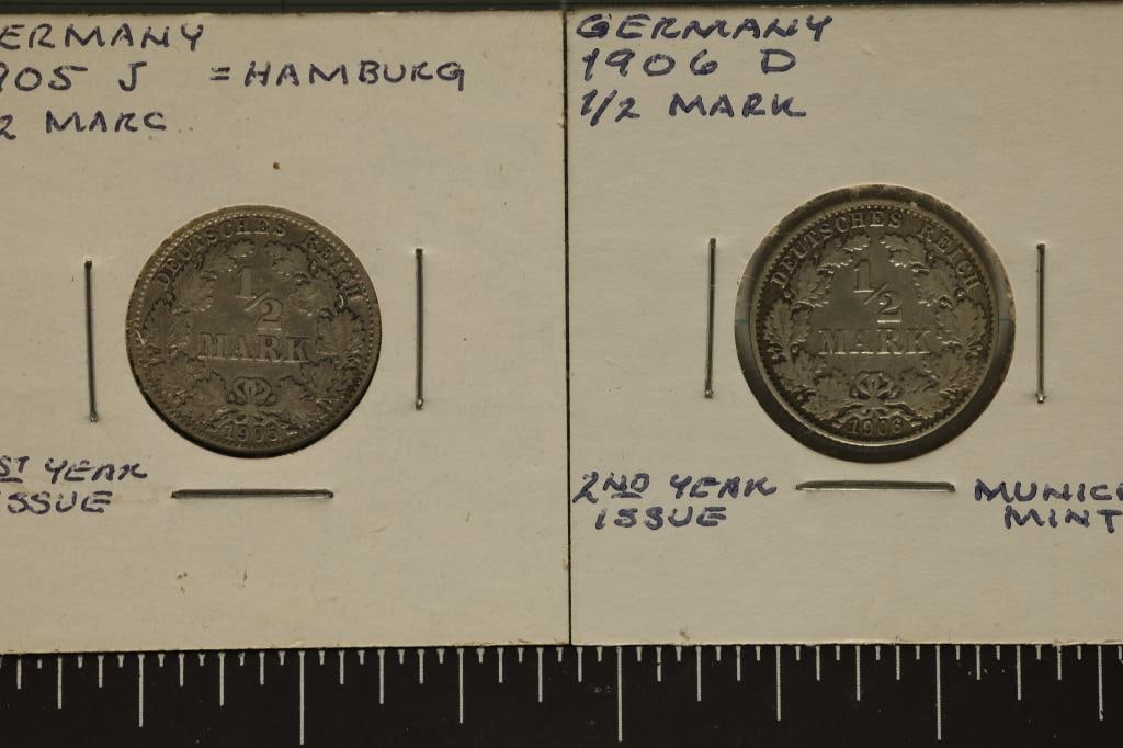 1905-J & 1906-D GERMAN SILVER HALF MARKS .1604 (1 of 2)
