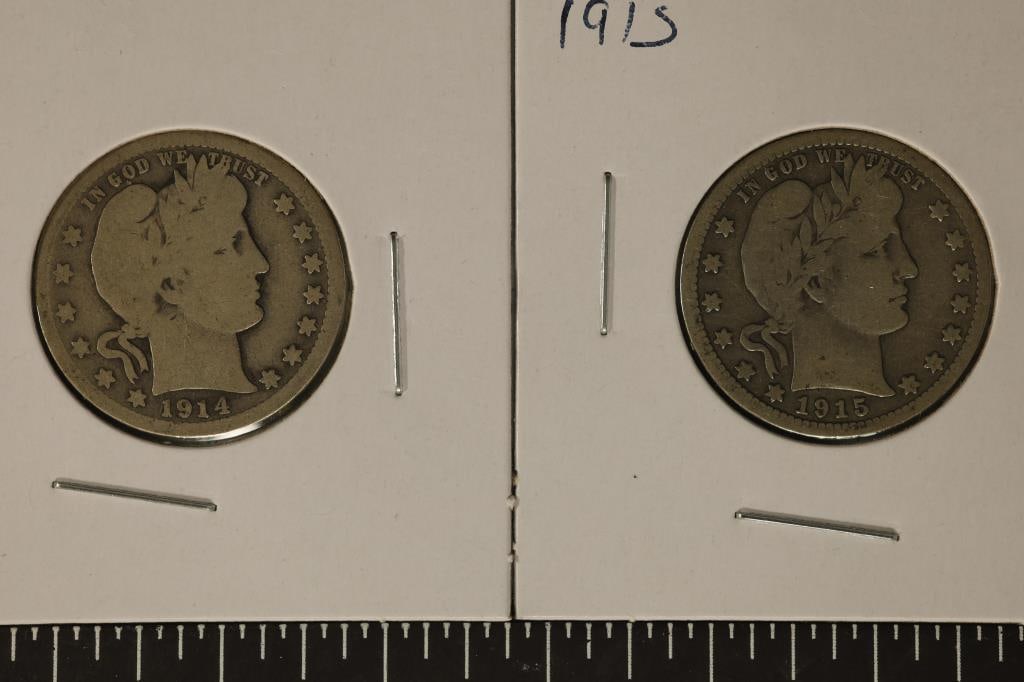 1914 & 1915 SILVER BARBER QUARTERS. VERY GOODS (1 of 2)